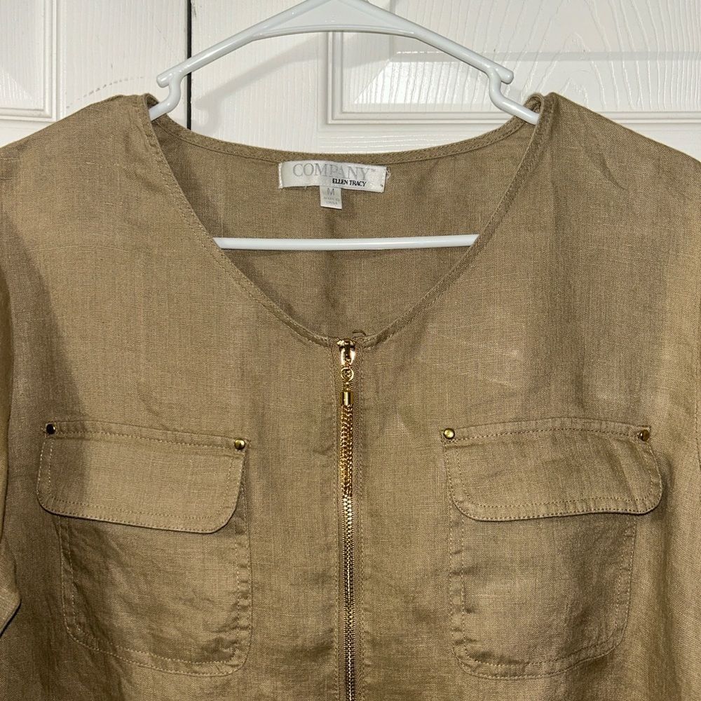 Ellen Tracy Beige Linen Top/Blouse(Size Medium) - Picture 5 of 8